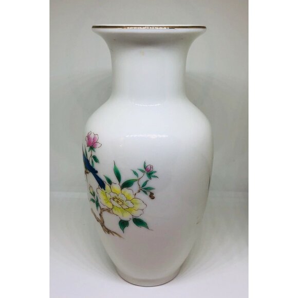 Vintage Otagiri Porcelain Vase 6" Spring Bluebird and Peony Flowers Rare Japan - Picture 4 of 9